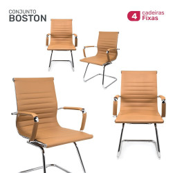 Conjunto 4 Cadeiras de Escritório Moob Boston Executiva Base Fixa Esteirinha Caramelo