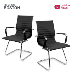Conjunto 2 Cadeiras de Escritório Executiva Moob Boston Base Fixa Esteirinha Preta