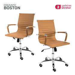 Conjunto 2 Cadeiras De Escritório Diretor Moob Boston Giratória Com Função Relax Caramelo