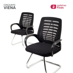 Kit 2 Cadeiras de Escritório Executiva Moob Viena Base Fixa Telada Preta