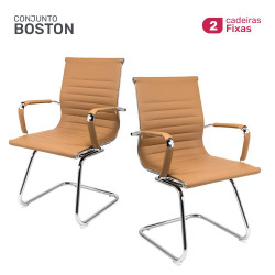 Conjunto 2 Cadeiras de Escritório Moob Boston Executiva Base Fixa Esteirinha Caramelo